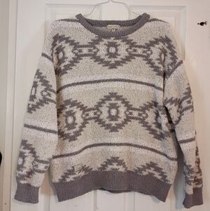 Simply Southern Women's Gray and Cream Fleece Sweater Size XL